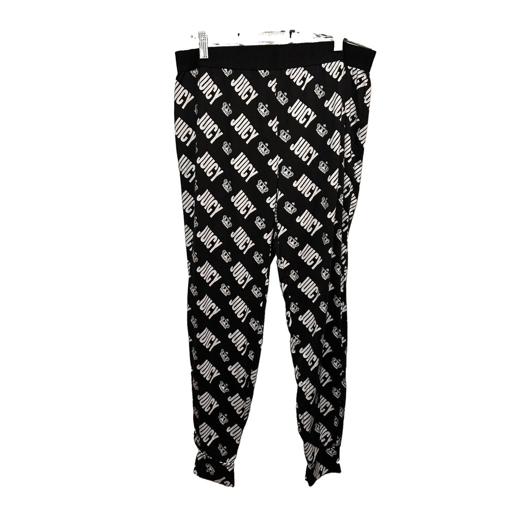 Juicy by Juicy Couture Leggings Women's Juniors Large Black White Logo Comfy EUC
